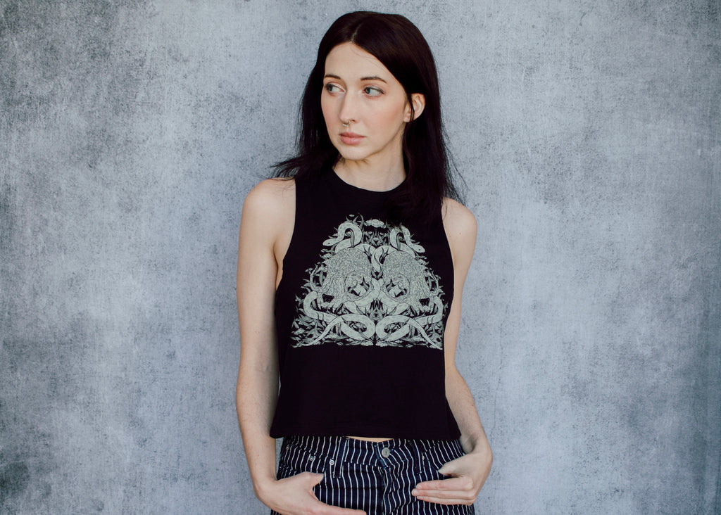 Cat Skull and Snake Crop Top