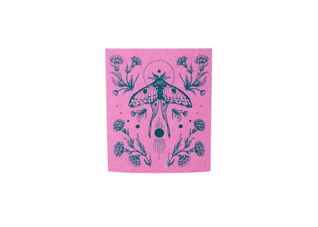 Pink Moth Shrine Swedish Dishcloth