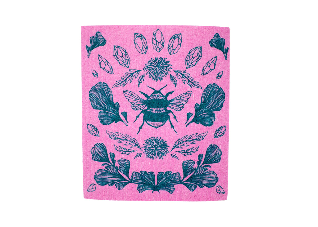 Pink Bee Shrine Swedish Dishcloth