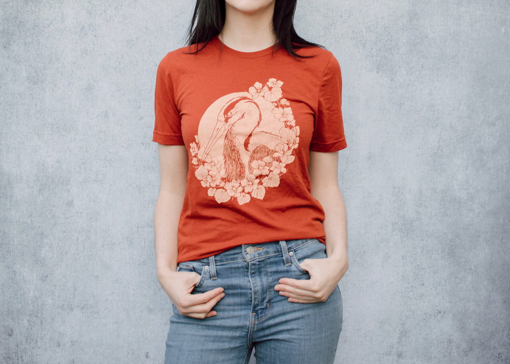 Nasturtium and Heron T-Shirt