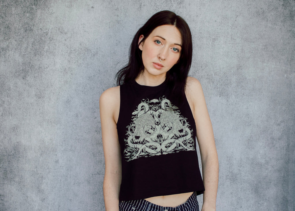 Cat Skull and Snake Crop Top