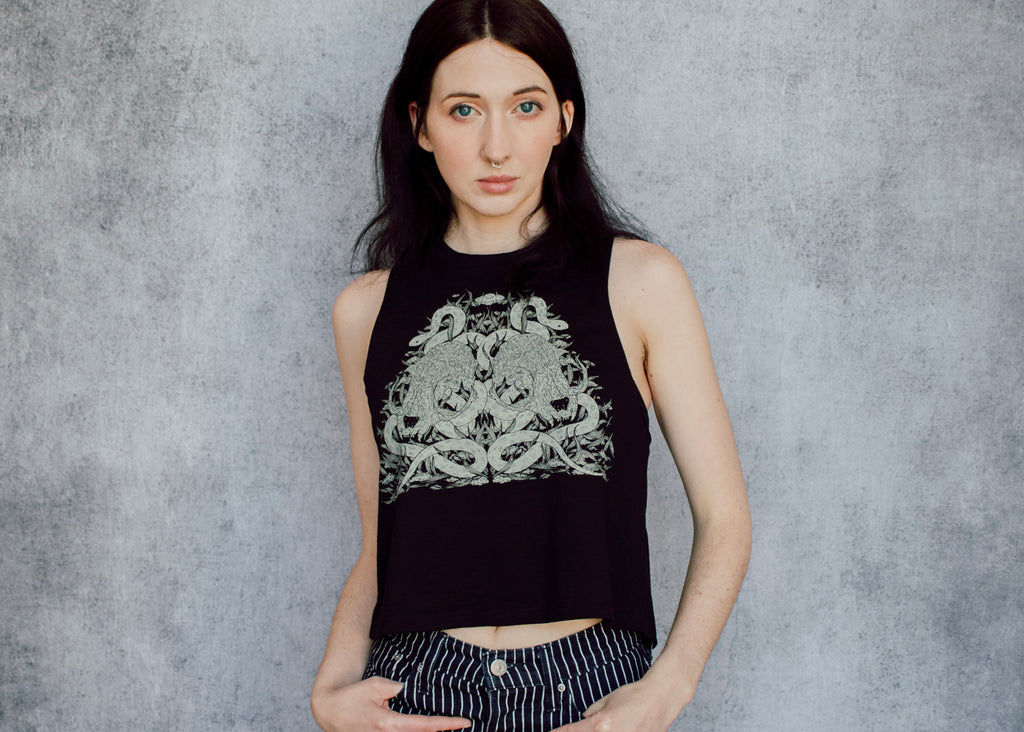 Cat Skull and Snake Crop Top