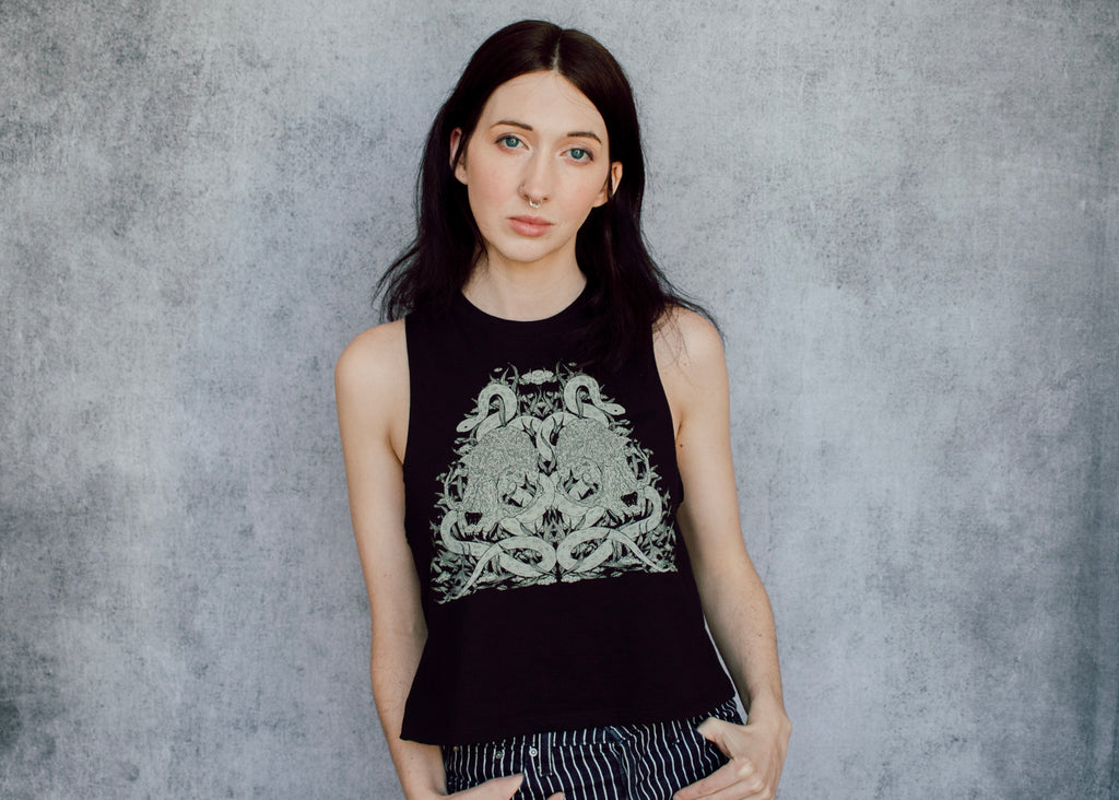 Cat Skull and Snake Crop Top