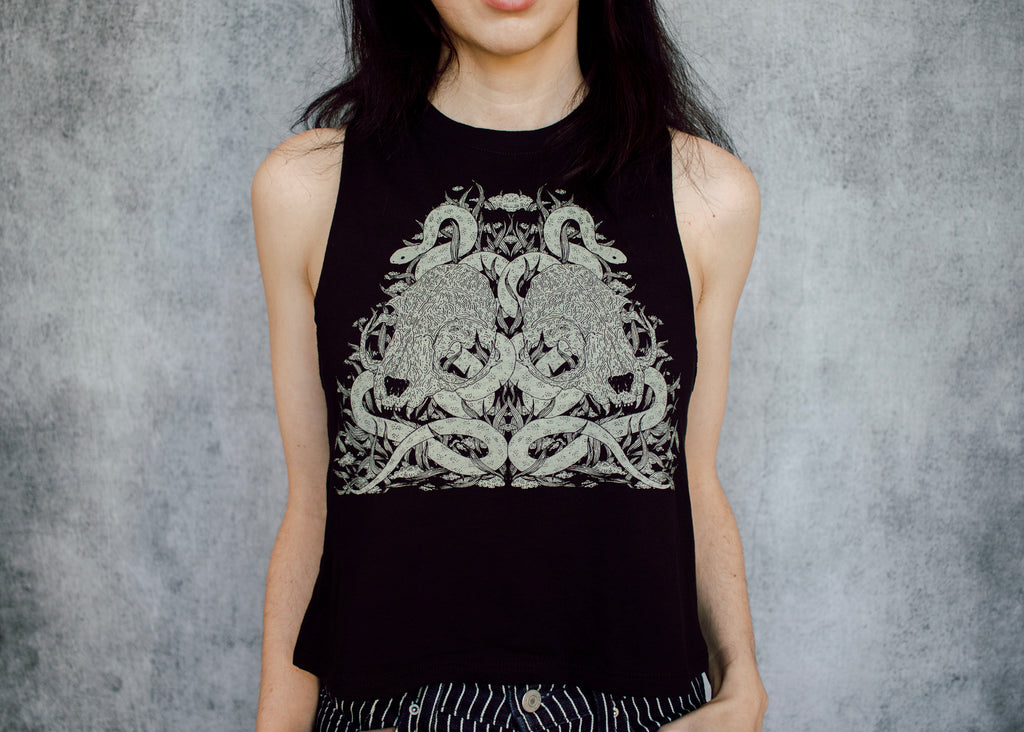 Cat Skull and Snake Crop Top