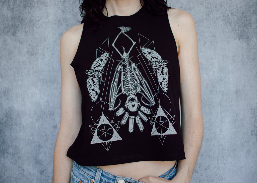 Hanging Bat Skeleton Racerback Crop Top