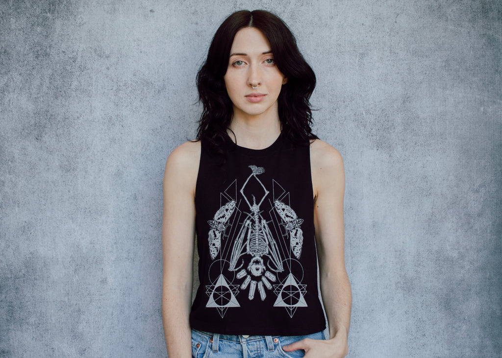 Hanging Bat Skeleton Racerback Crop Top