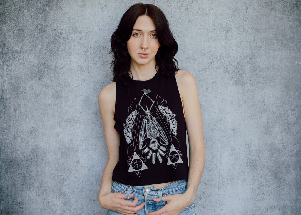 Hanging Bat Skeleton Racerback Crop Top