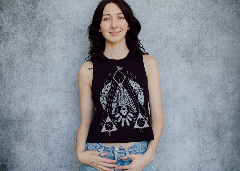 Hanging Bat Skeleton Racerback Crop Top