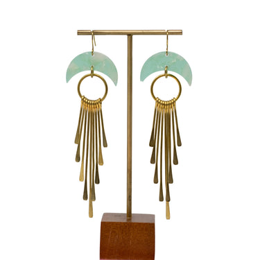 Mint Green Moon Fringe Earrings