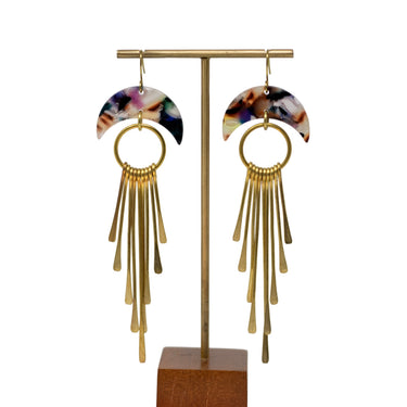 Multicolor Moon Fringe Earrings