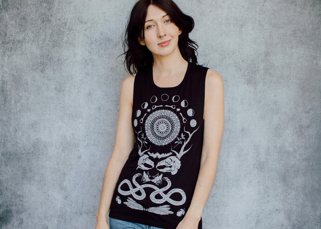 Rabbit Skull Antler Collage Muscle Tank