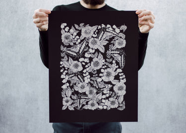 Sphinx Moth and Floral Poster