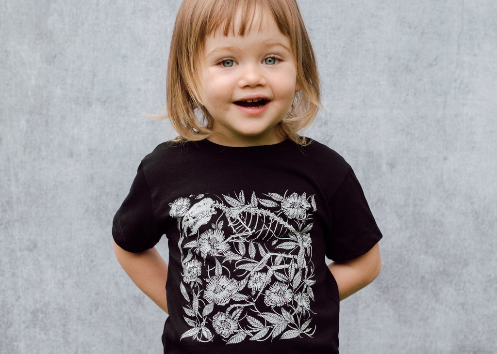 Kids Rat Skeleton and Floral T-Shirt