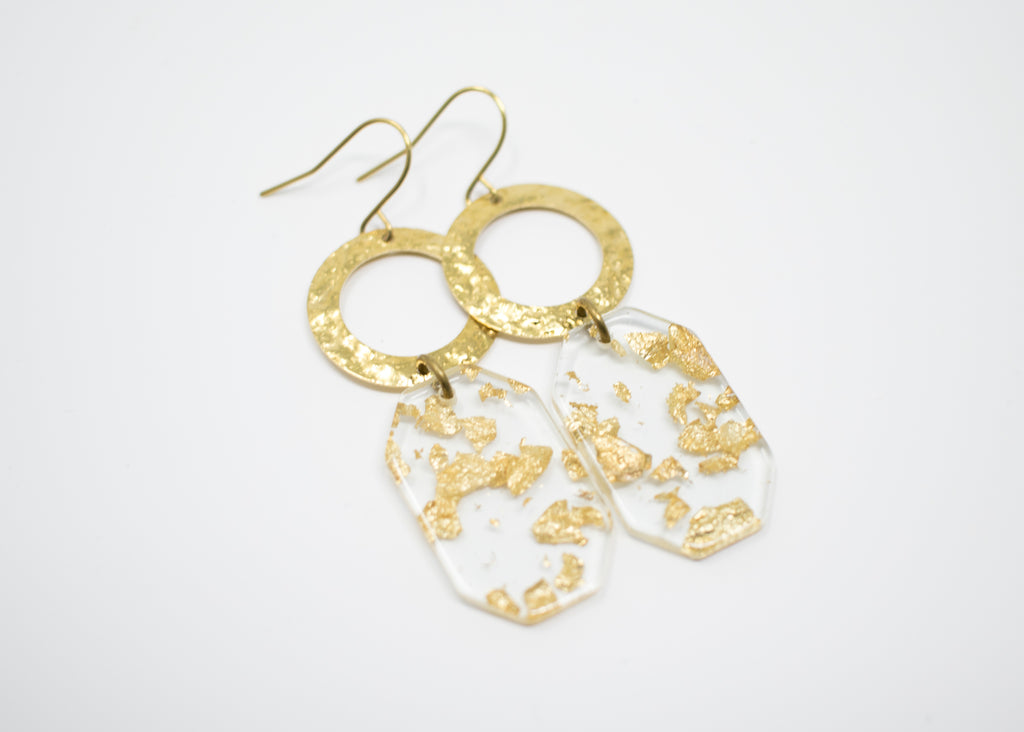 Gold Flake Hex Earrings