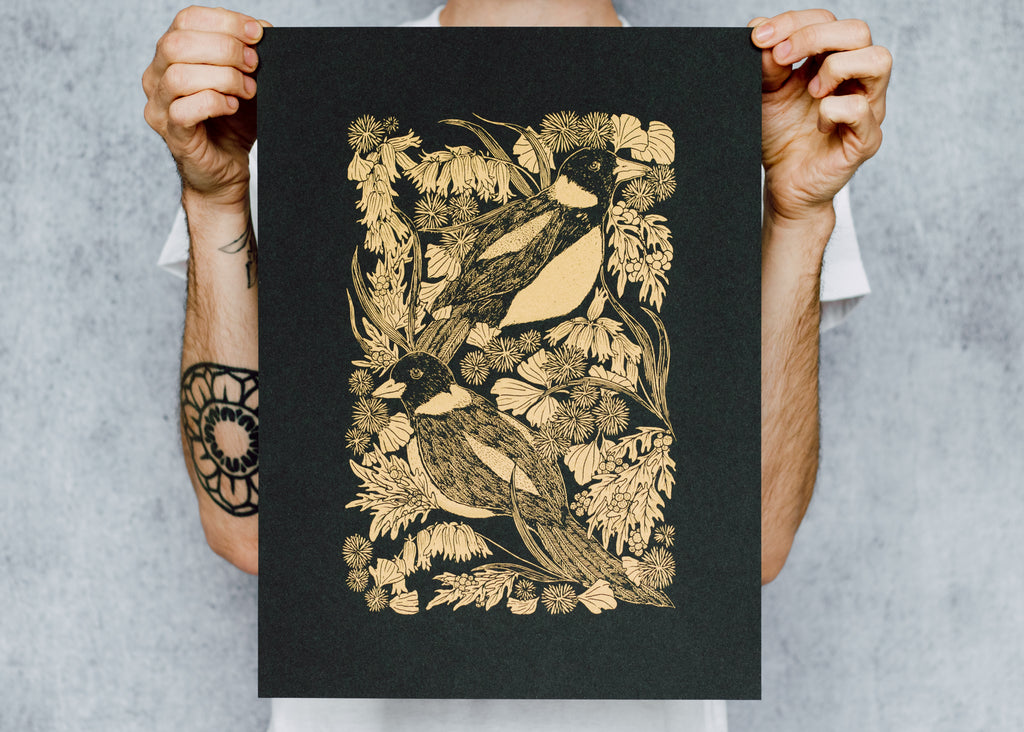 Limited Edition Metallic Magpie and Bontanicals Poster