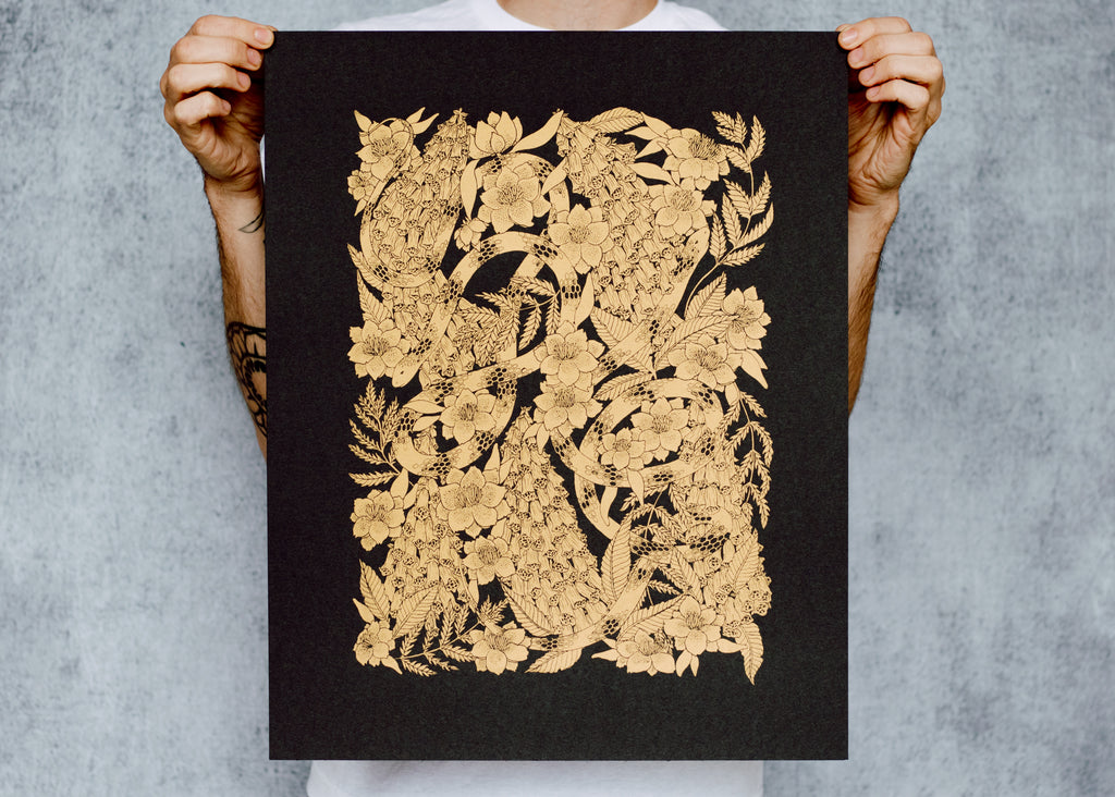 Limited Edition Metallic Snake and Foxglove Poster