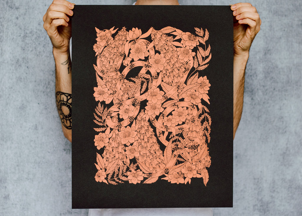 Limited Edition Metallic Snake and Foxglove Poster