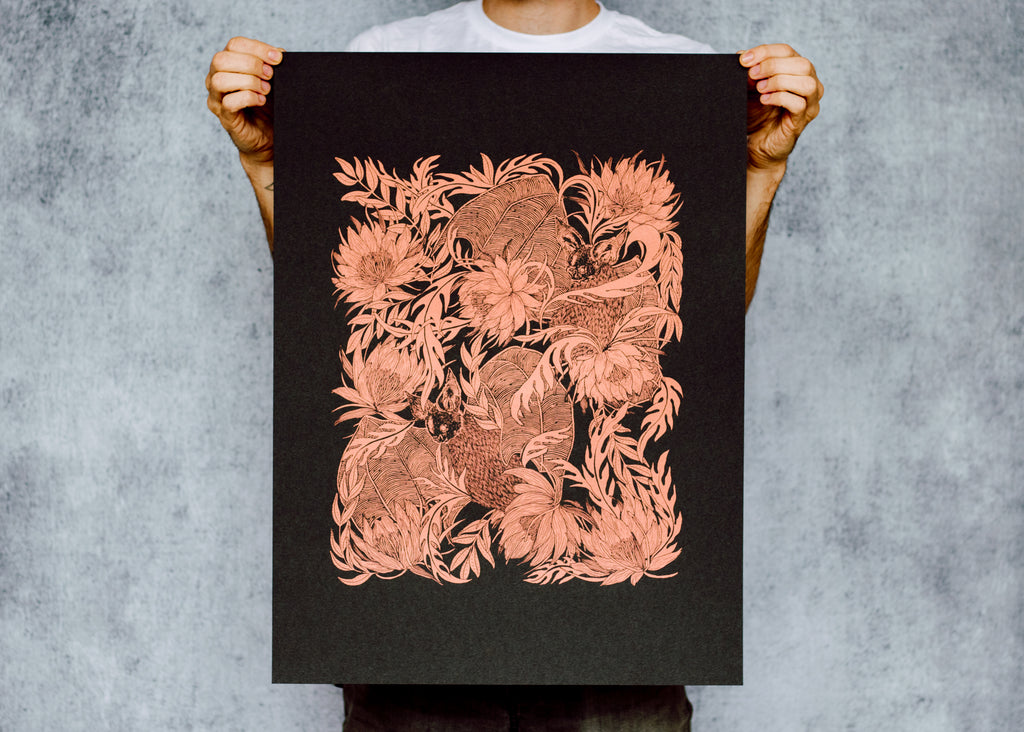 Limited Edition Metallic Bats and Night Blooming Cactus Poster