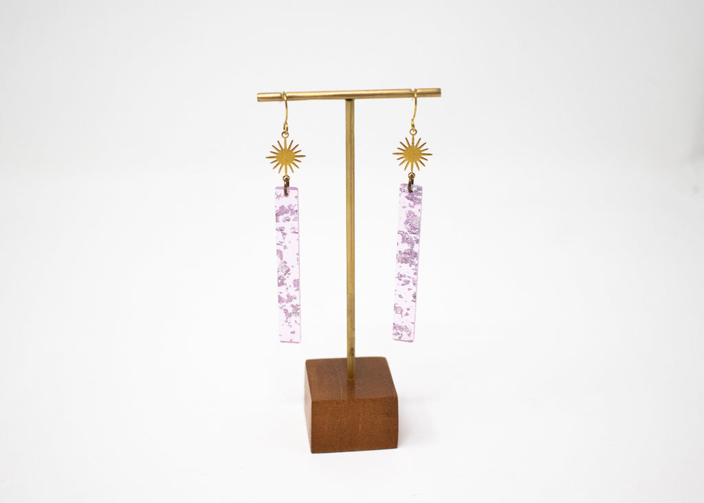 Silver and Purple Stick Earrings
