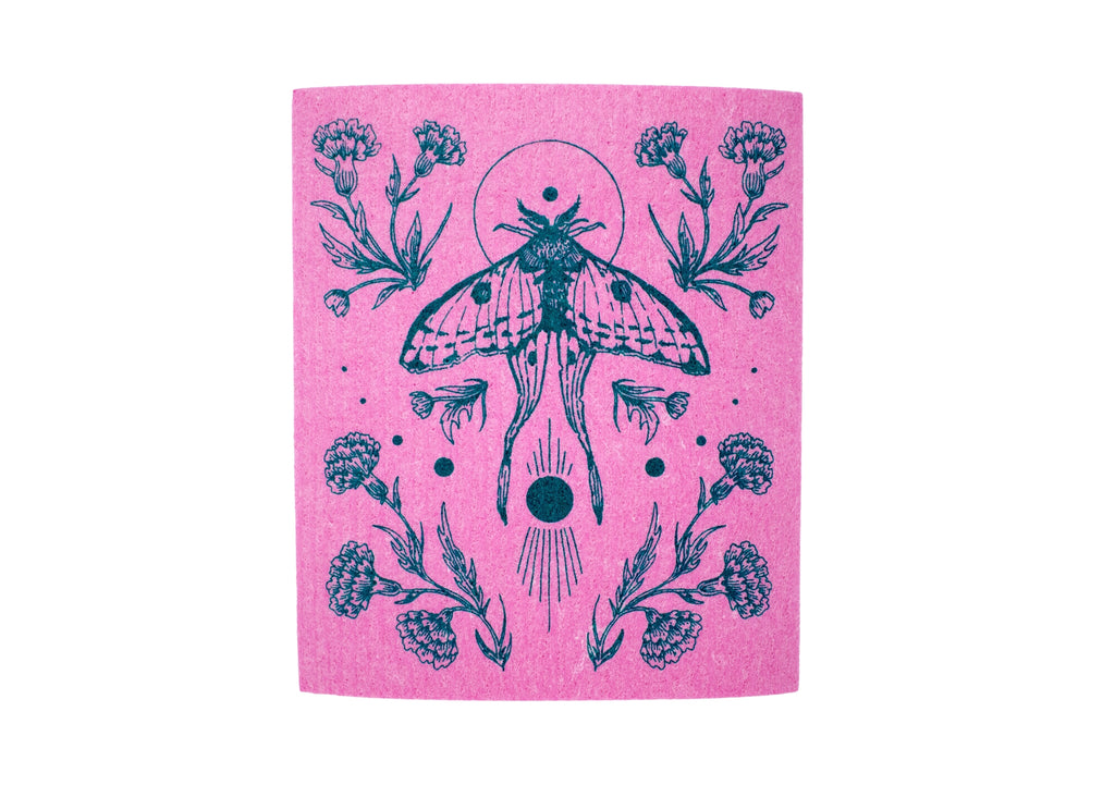 Pink Moth Shrine Swedish Dishcloth
