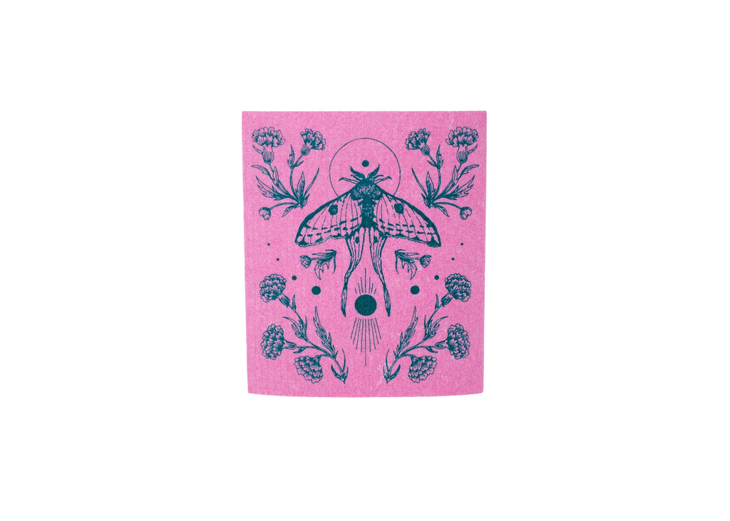 Pink Moth Shrine Swedish Dishcloth