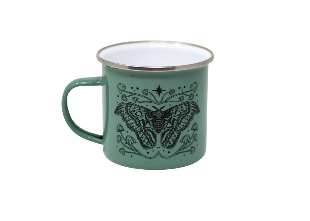 Green Moth and Mushroom Camp Mug