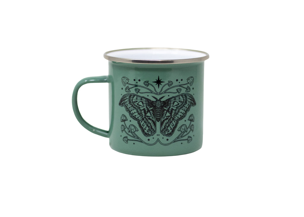 Green Moth and Mushroom Camp Mug