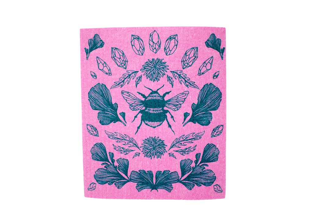 Pink Bee Shrine Swedish Dishcloth