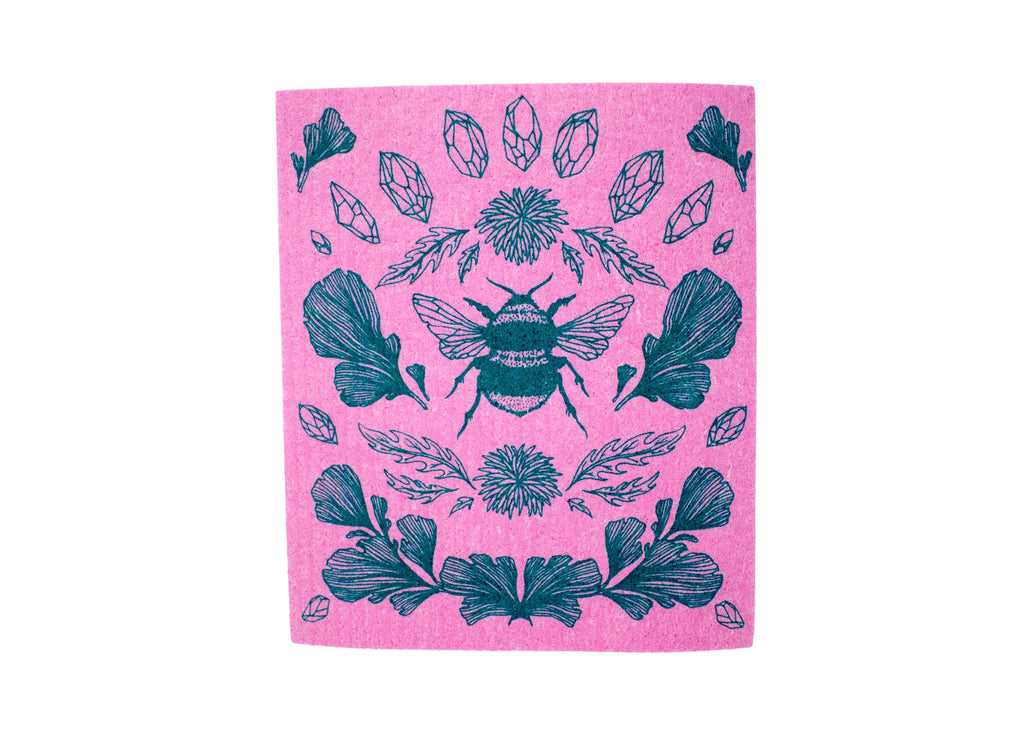 Pink Bee Shrine Swedish Dishcloth