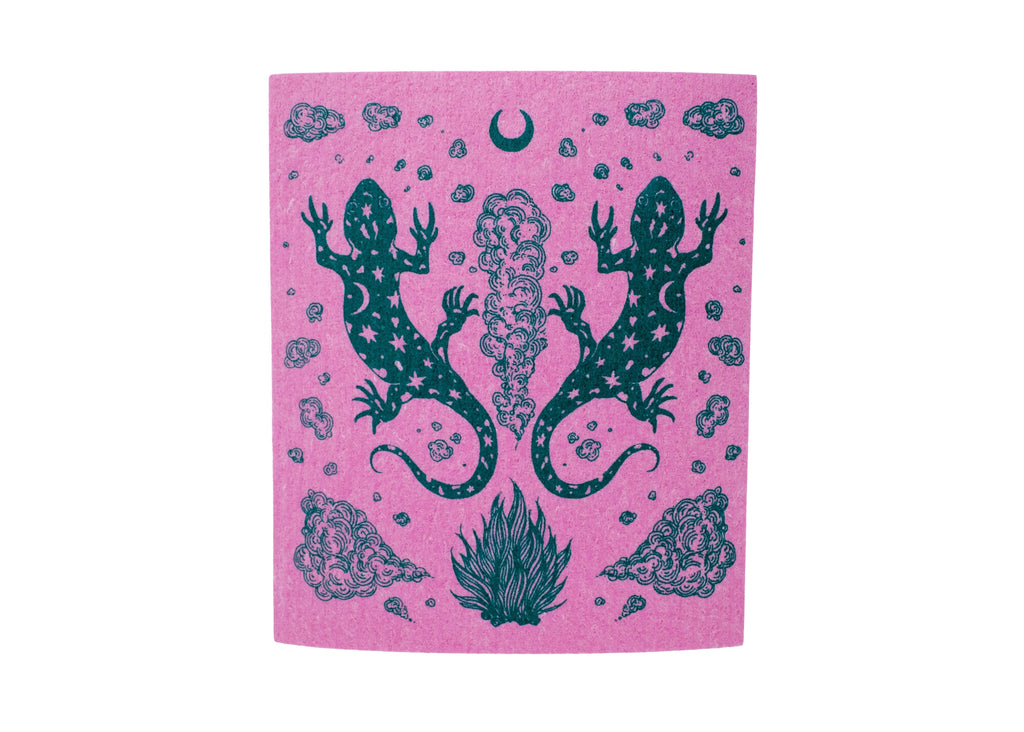 Pink Salamander Shrine Swedish Dishcloth