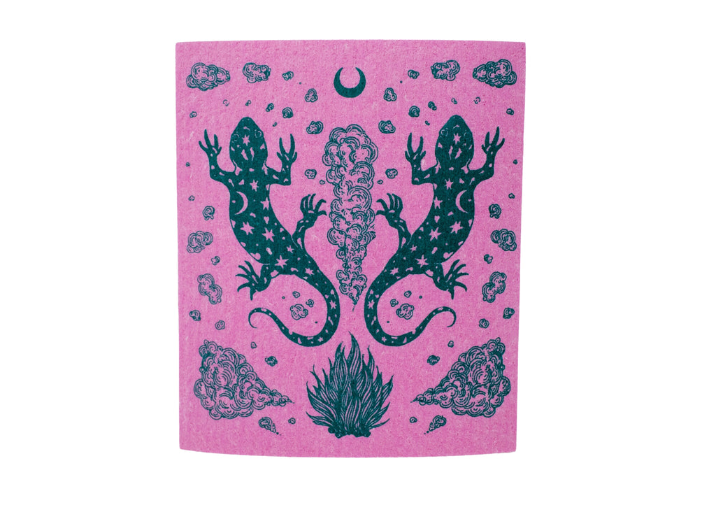 Pink Salamander Shrine Swedish Dishcloth