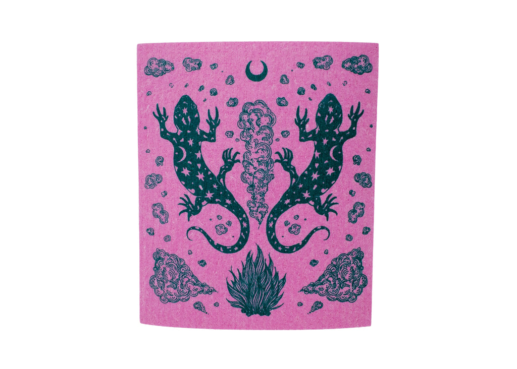 Pink Salamander Shrine Swedish Dishcloth