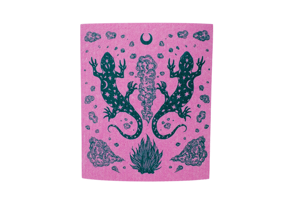 Pink Salamander Shrine Swedish Dishcloth