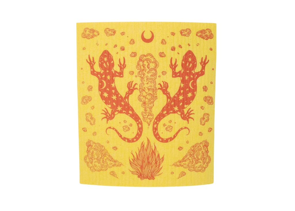 Yellow Salamander Shrine Swedish Dishcloth