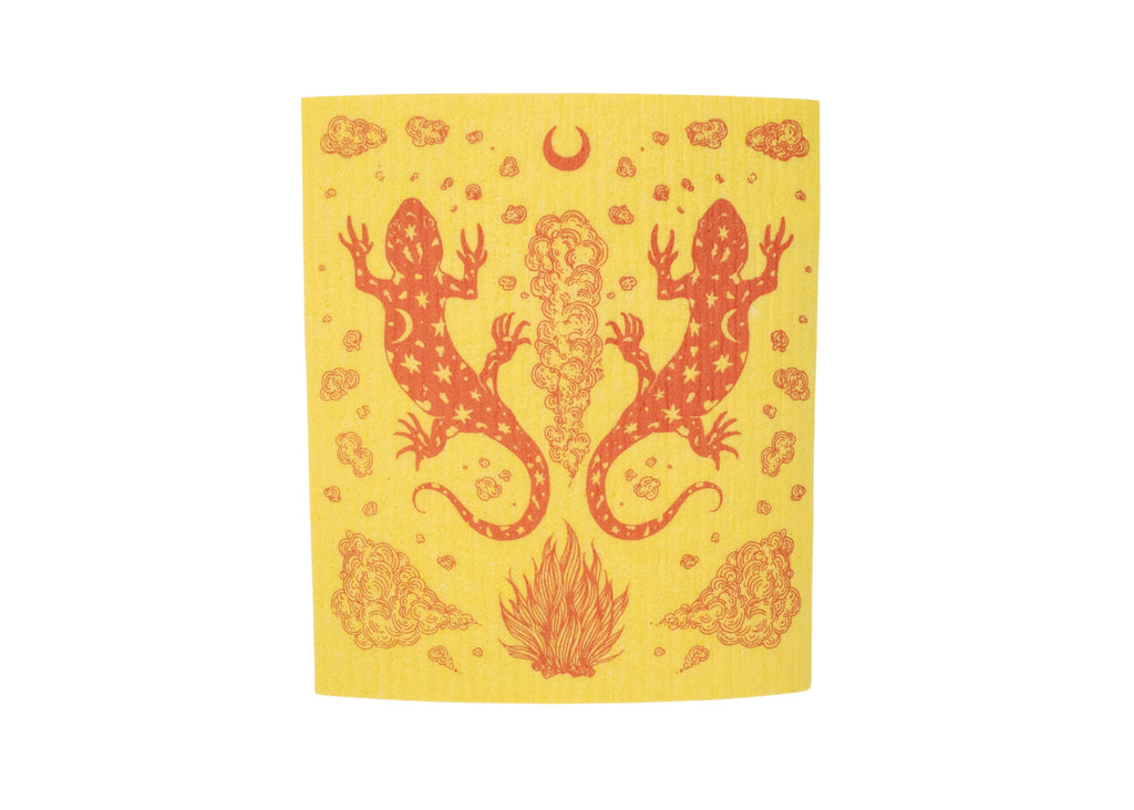 Yellow Salamander Shrine Swedish Dishcloth