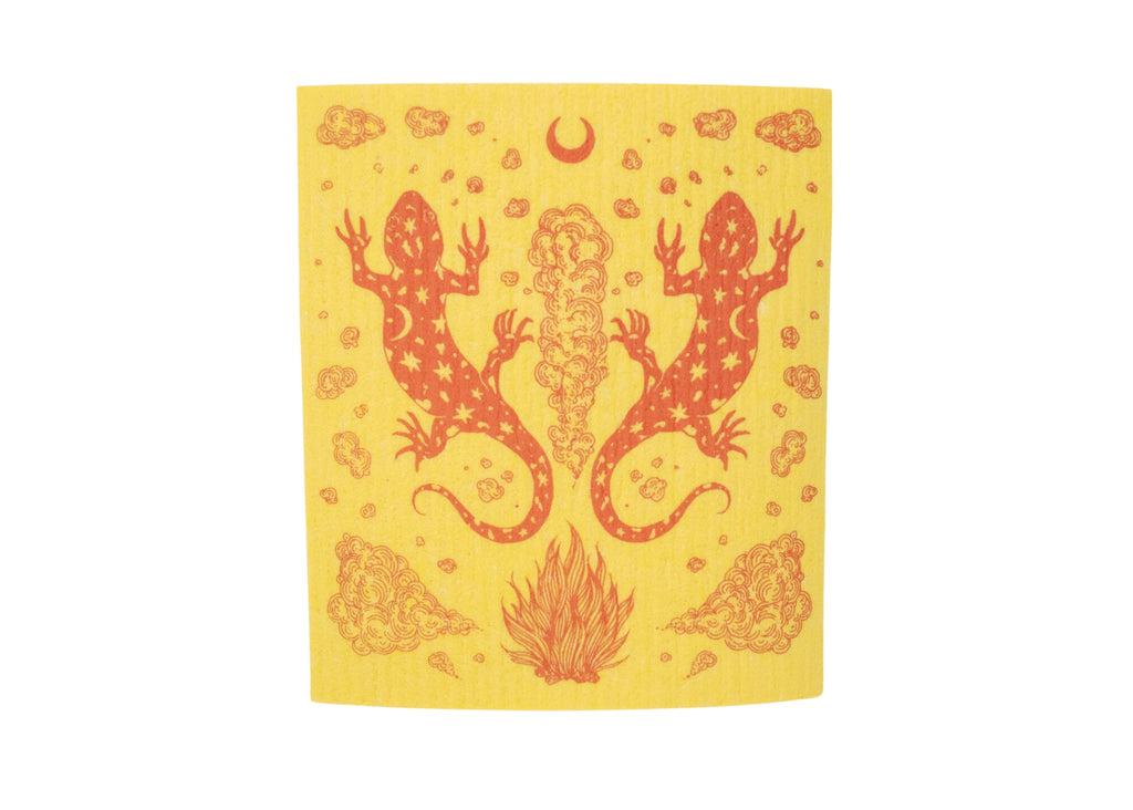 Yellow Salamander Shrine Swedish Dishcloth